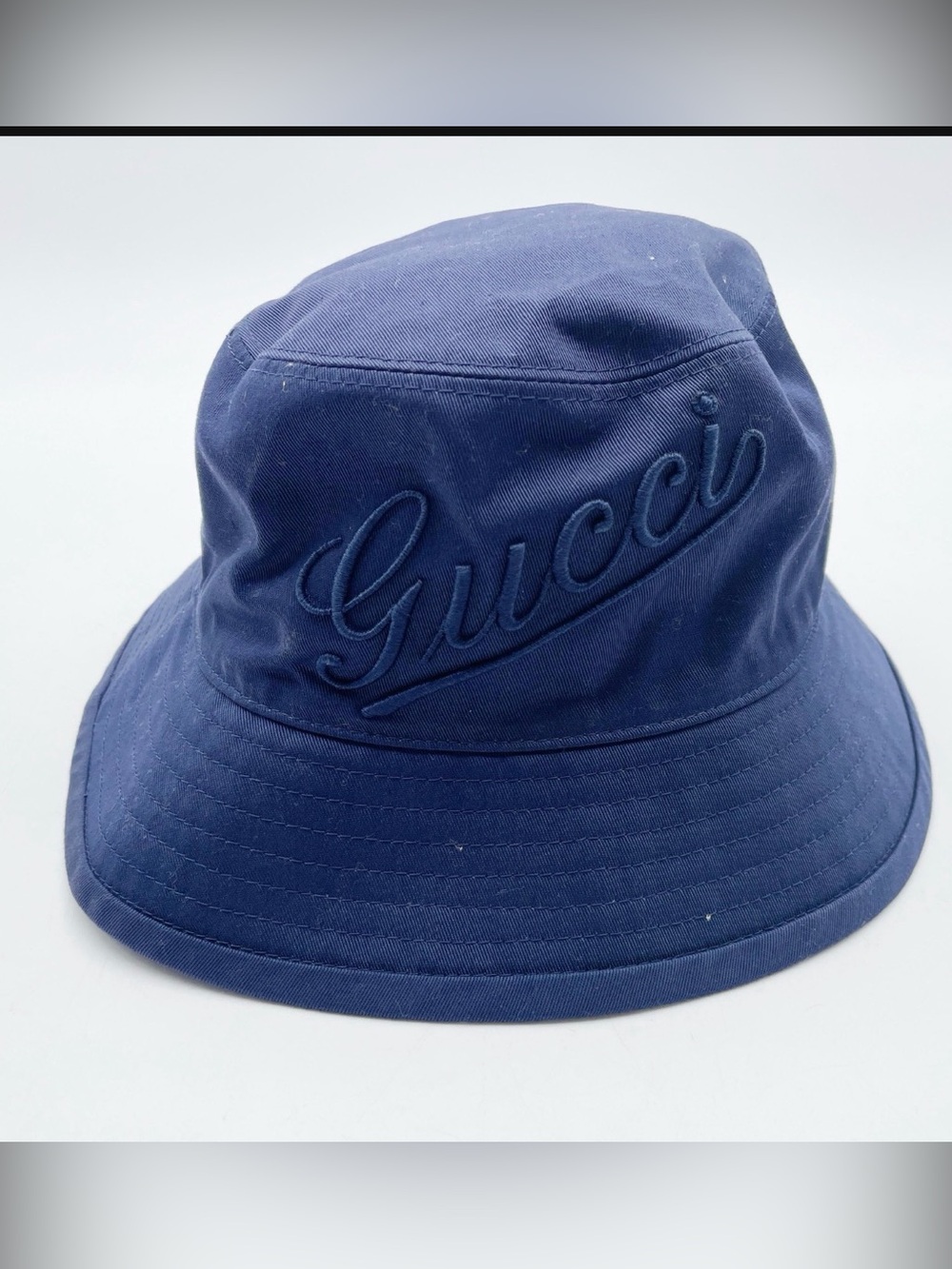 Gucci Navy Blue Embroidered Logo Bucket Hat